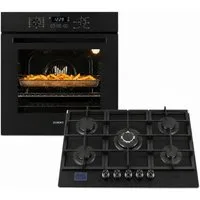 KB Elements Backofen-Set Einbaubackofen 60 cm mit Gaskochfeld 5 Flammig, Air Fry, Steam Clean, Gaskochfeld mit Gas-Stop-Timer