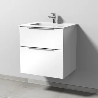 Sanipa 3way Keramik-Set Design Keramik-Waschtisch und Unterbau mit 2 Auszügen, Weiß-Glanz UF47978