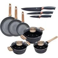 KING Topf-Set Essential, Aluminium (Set, 12-tlg., 3 Töpfe, 3 Deckel, 3 Pfannen, 3 Küchenmesser), Induktion