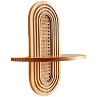 Venkuber Wandregal aus Holz im Mid-Century Modern Bohemian-Stil, 1-tlg., mit gewebten Rattandetails
