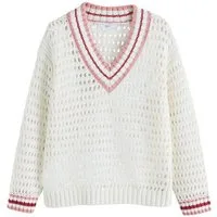 Next V-Ausschnitt-Pullover Strickpullover mit V-Ausschnitt, Mesh + Baumwolle (1-tlg)