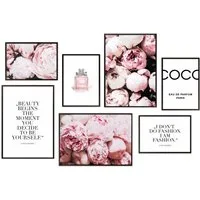 Hyggelig Home Poster Coco - Premium Poster Set OHNE & MIT Rahmen - Wandbilder Pfingstrosen, Fashion (Set, 7 St), Collage Beauty, Qualitätsdruck auf dickem Papier