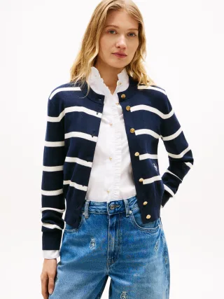 CO FULL NEEDLE C-NK CARDI Big Stp Dark Night/Ivory Petal - Gr. - XL