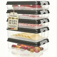 Hausfelder Frischhaltedose Aufschnittdosen für Kühlschrank, Wurst Aufbewahrung mit Deckel, Kunststoff, (Set, 10-tlg., 3x flach, 2x hoch + 5 Deckel), Kühlschrank Organizer, BPA-frei, stapelbar