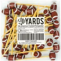 40YARDS Partyspieße American Football Zahnstocher / Burgerspieße / Cocktail Spieße (30-St), Bambus & Ahornholz, Mehrfach verwendbar