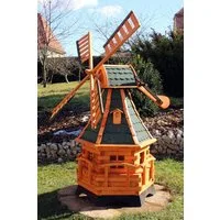 Holzdekoladen Deko-Windrad Holz Windmühle mit Solarlicht Weiß – Garten Deko wetterfest