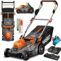 MASKO Akkurasenmäher ECO-X10 43cm Schnittbreite, 55L Fangkorb, 2x 4,0Ah Akkus & Ladegerät, mit Mulchfunktion, 6 Schnitthöhen einstellbar & verstellbare Griffhöhe