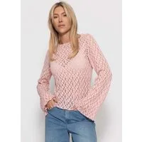 SASSYCLASSY Langarmshirt Spitzenshirt mit weiten Ärmeln für Damen Elegantes Langarmshirt mit floralem Muster in leichter Transparenz
