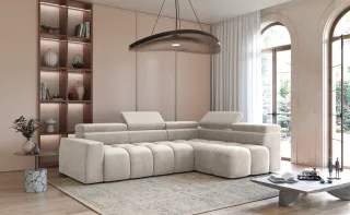 Ecksofa Designersofa DARCY in Stoff Salvador Beige Ottomane Rechts