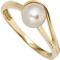Schmuck Krone Goldring Ring mit Süßwasser Perle, 585 Gelbgold, Gold 585