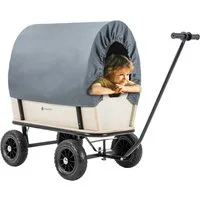 miweba Bollerwagen Holz-Bollerwagen Canvas - abnehmbares Dach UPF 40 - 180 Kg Traglast (Bollerwagen bis 180 kg, Bollerwagen aus Holz, 2-tlg., 75 Liter Fassungsvermögen - abnehmbare Bordwände - Profilreifen), Transportkarre Handwagen Transportwagen Ga