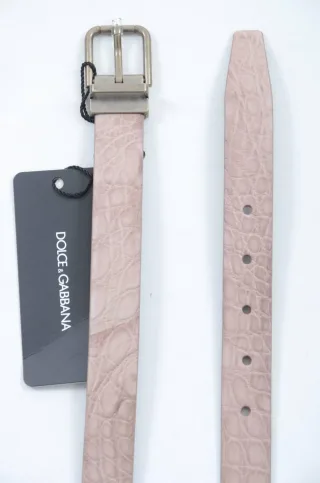 Dolce & Gabbana Ceinture en cuir à boucle dorée en peau exotique beige pour homme