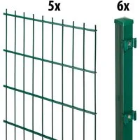 GARDEN 'N' MORE Doppelstabmattenzaun Standard, (11-St), 5 Elemente für 10 m, LxH: 200 x 143 cm, mit 6 Pfosten