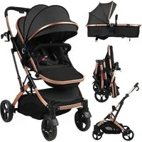 Rutaqian Kinder-Buggy Kombi-Kinderwagen, 2-in-1 Baby Buggy, Babyschale mit Moskitonetz, (Set, 1-tlg), Buggy Babywanne bis 40kg,Reisebett Babybett Stauraum,Großer Korb