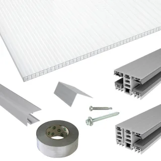 Polycarbonat Stegplatten | Terrassendach-Set | Mendiger Thermo Verlegeprofil | 16 mm | X-Struktur | glasklar