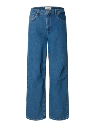 selected women - SLFWIDE AGATHE MW BAGGY PLEATED JEANS Medium Blue Denim - Gr. - 32