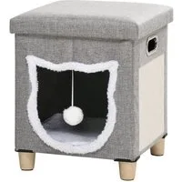 PawHut Tierhaus Katzenhaus mit Kissen, Katzenbett mit Kratzmatte, Polyester, Grau, 35.5B x 35.5B x 42.5H cm