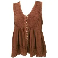 Guru-Shop T-Shirt Top Boho chic, besticktes Top - braun Festival, Ethno Style, alternative Bekleidung