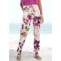 Beachtime by Lascana Jerseyhose aus sommerlichem, leichtem Stoff mit Blumendruck und elastischem Bund, Strandhose, Schlupfhose