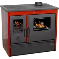 Hosseven Kaminofen mit Backfach und Herdplatte 4050 Lotus Classic Rot Holzofen, 11 kW, Dauerbrand, Holz Ofen Mehrfachbelegung Kamin Heizofen Küchenherd