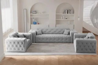 Sofaset Designersofa CHANTAL 3-1-1 in Stoff Moly Hellgrau