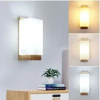 Riserva Wandleuchte Skandinavische Wandlampe Holz Glas, 12W 3-Stufen Licht, E27