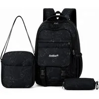 Toomoke Schulrucksack 3tlg Rucksack Set mit Umhängetasche Federmäppchen Schulrucksack (Vielseitiges Taschen Set, mit großem Stauraum, mehreren Fächern und modernem Marmordesign), für Schule, Arbeit und Freizeit