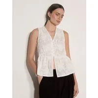 Apricot Spitzentop Peplum-Oberteil mit Blumenstickerei