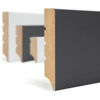 Hexim Sockelleiste, Fußbodenleiste 2000x70x12mm, 1 Stück Abschlußleiste schwarz MDF foliert, Weimarer Profil Bodenleiste glatt Fußleiste, 2 Meter / 1 Leiste