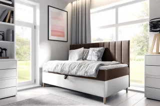 Boxspringbett Gästebett Kinderbett HELVI Nr.2 100x200cm Weiss-Braun