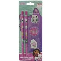 Dreamworks Gabby’s Dollhouse Bleistift Schreibwaren Set 5 teilig 2 Bleistifte 2 Radiergummis Anpitzer, (5-tlg)