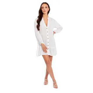 Influence - Minikleid für Damen, V-Ausschnitt, Langärmlig (Weiß)
