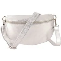 MIRROSI Bauchtasche Damen, Echtleder, Leder, Made in Italy, Umhängetasche, Brusttasche, (Schultertasche für jeden Anlass (1 Tasche & 1 / 2 Gurte), METALIC Gold Silber Crossbody Bag, verstellbare Schulterriemen