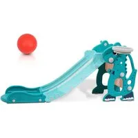 Clanmacy Rutsche 4-in-1 Kinderrutsche mit Basketballkorb Wurfring Englisch-Lerngerät