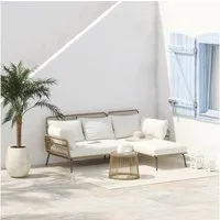 Outsunny Gartenlounge-Set Gartengarnitur mit 1 Beistelltisch, (Polyrattan Lounge Set, 3-tlg., Gartengarnitur), für Garten, Terrasse, Stahl, Kaffee+Creme