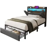Flieks Polsterbett, LED Einzelbett mit Ladefunktion, Stauraumkopfteil, Schublade 90x200cm