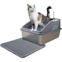 LINUMA Katzentoilette Edelstahl inkl. Streumatte & Schaufel Katzenklo hygienisch & langlebig, Edelstahl Katzenklo – hygienisch, geruchsfrei & langlebig