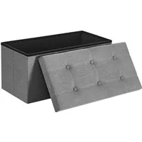 SONGMICS Sitzbank Sitztruhe, Sitzhocker, faltbar, für Schlafzimmer, Flur, Wohnzimmer, mit Stauraum, 76 x 38 x 38 cm, Bezug aus Leinenimitat, hellgrau