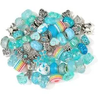 Kopper-24 Bastelperlen Großlochperlen Glasperlen Charm Mix mit 60 Perlen, Türkis