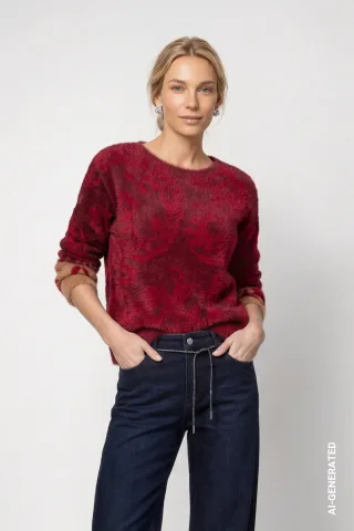 monari - Strickpullover mit Paisley-Muster red dahlia gemustert - Gr. - 36