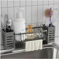 TUWENA Küchenorganizer-Set Spülbecken-Organizer mit selbstentleerender Ablaufwanne für Küche, Handtuchhalter und Aufbewahrungsbox für Spülbürsten