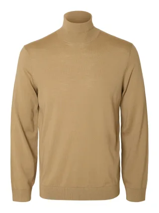 SELECTED MEN - SLMTRAY LS KNIT MERINO ROLL NECK NOOS Kelp - Gr. - L