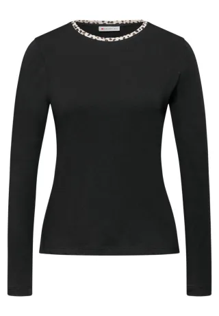 Street One - Jersey-Shirt mit Leo-Detail schwarz - Gr. - 36