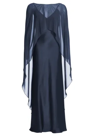 SWING - Abendkleid aus Satin mit abnehmbarem Chiffon Cape navy - Gr. - 32