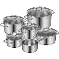 WMF Topf-Set Provence Plus, Kochtopf Set mit Glasdeckel, spülmaschinengeeignet, Cromargan® Edelstahl Rostfrei 18/10 (Set, 11-tlg., 3x Kochtopf Ø 16/20/24cm, 2x Bratentopf Ø 16/20cm, 1 Kasserolle Ø 16cm), hitzebeständig bis 250°C, TransTherm-Allherdbo