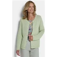 GOLDNER Strickjacke Ajourjacke in Querrippen-Optik Baumwolljacke mit Rundhals, Knopfleiste und Langarm