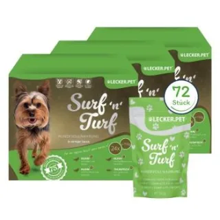 Lyra Pet Lecker.Pet Surf'n'Turf Pouches Hundefutter Nassfutter 4er Mix Multipack 12 Stück