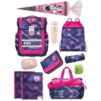 McNeill Schulranzen Ergo Complete "Pearl" Mädchen Schultasche Lila Pink ab der 1. Klasse (Set, 12-tlg., Komplett-Paket inkl. Sporttasche, Zubehör & Schultüte), ergonomisch, mit Brustgurt, verstellbar - wächst mit dem Kind mit