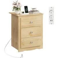 WLIVE Nachttisch Beistelltisch, 3 Schubladen mit Ladestation, (Packung, 1-St), Ladestation (2 Steckdosen/2 USB)
