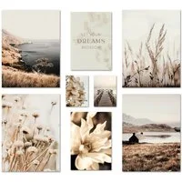 ARTFAVES Bilder-Collage Poster Set Beige Vintage Nature I mehrteilige Bilderwand I Wandbilder, (Wandbilder modern, 8 St)